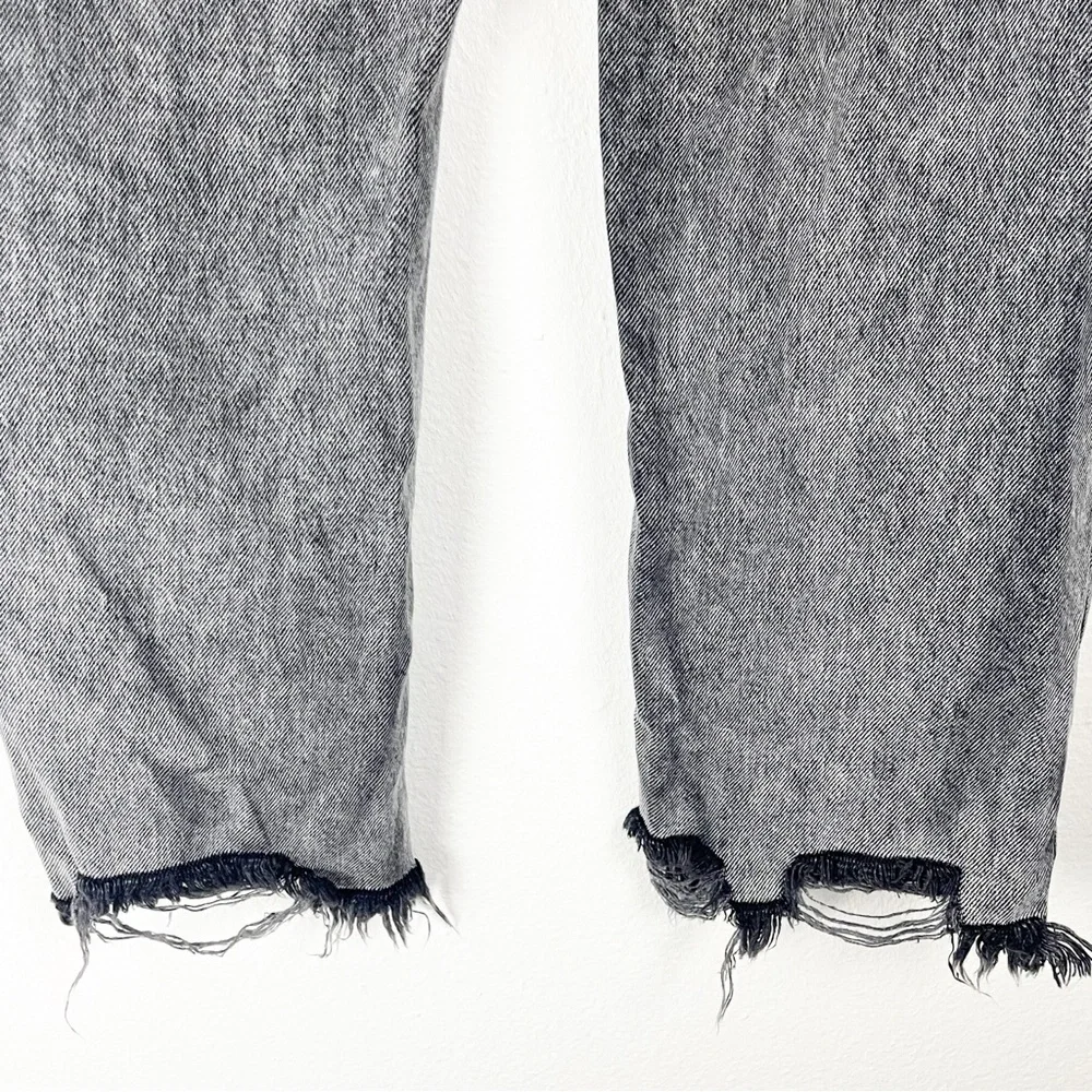 FREE PEOPLE Maggie Black Wash Button Fly Busted Knees Sharkbite Hem Jeans 26